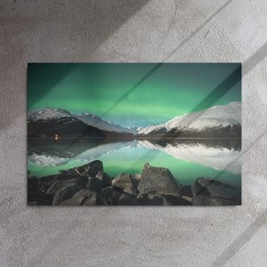 alaska aurora — reflections over portage lake (metal prints)